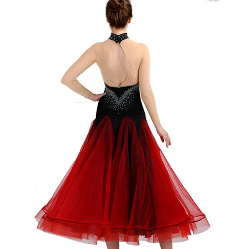 Children adult Ballroom dancing dresses  for female women black and wine red  competition stage performance waltz tango dancing skirts
